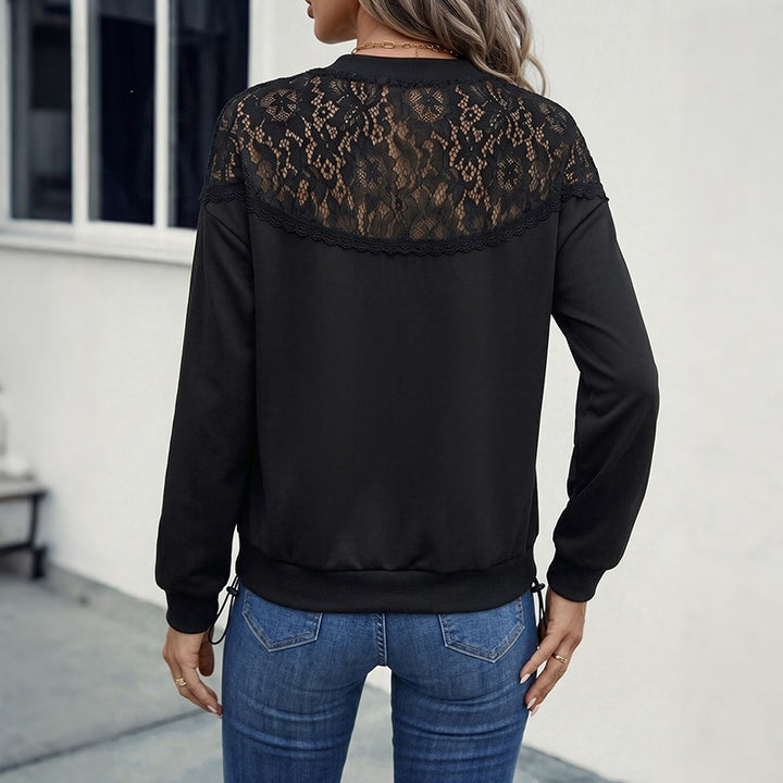 Women Elegant Sweater with Lace Trim Mune Fashion