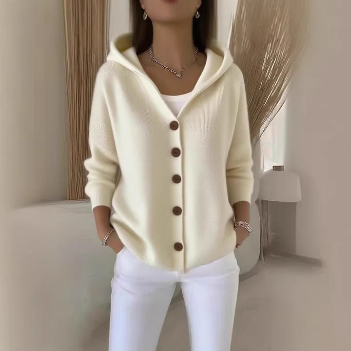 Women's hooded cardigan with button placket and casual oversized fit Mune Fashion