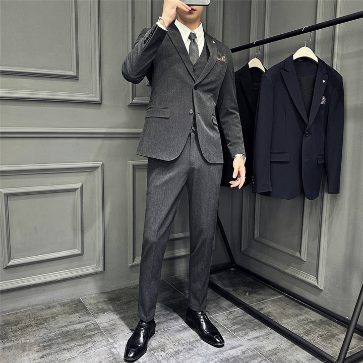 Men's Slim-Fit Business Suit with Vest, Narrow Lapel and Fine Texture Mune Fashion