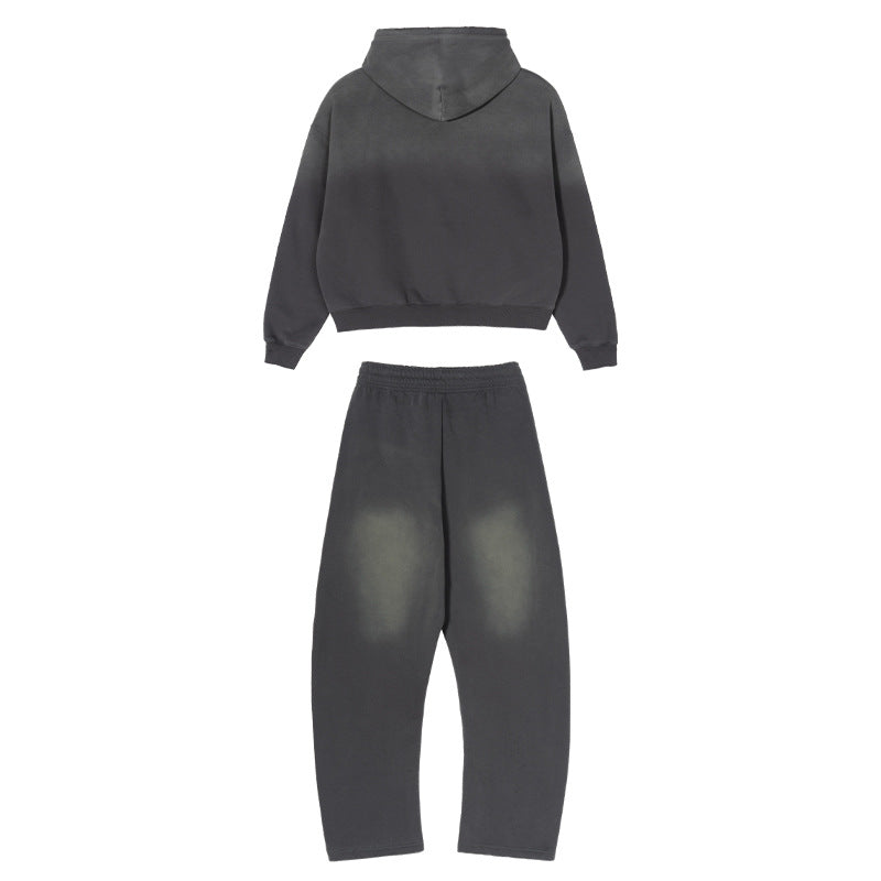 Men's Loose Distressed Sweatset with Cropped Hoodie and Baggy Jogging Pants Mune Fashion