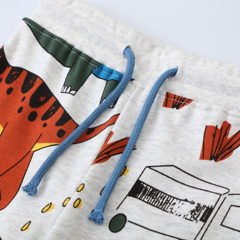 Boys Jogging Pants with Colorful Dinosaur and Vehicle Design Mune Fashion