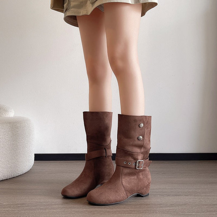 Ladies Elegant Ankle Boots with Stylish Buckle Mune Fashion