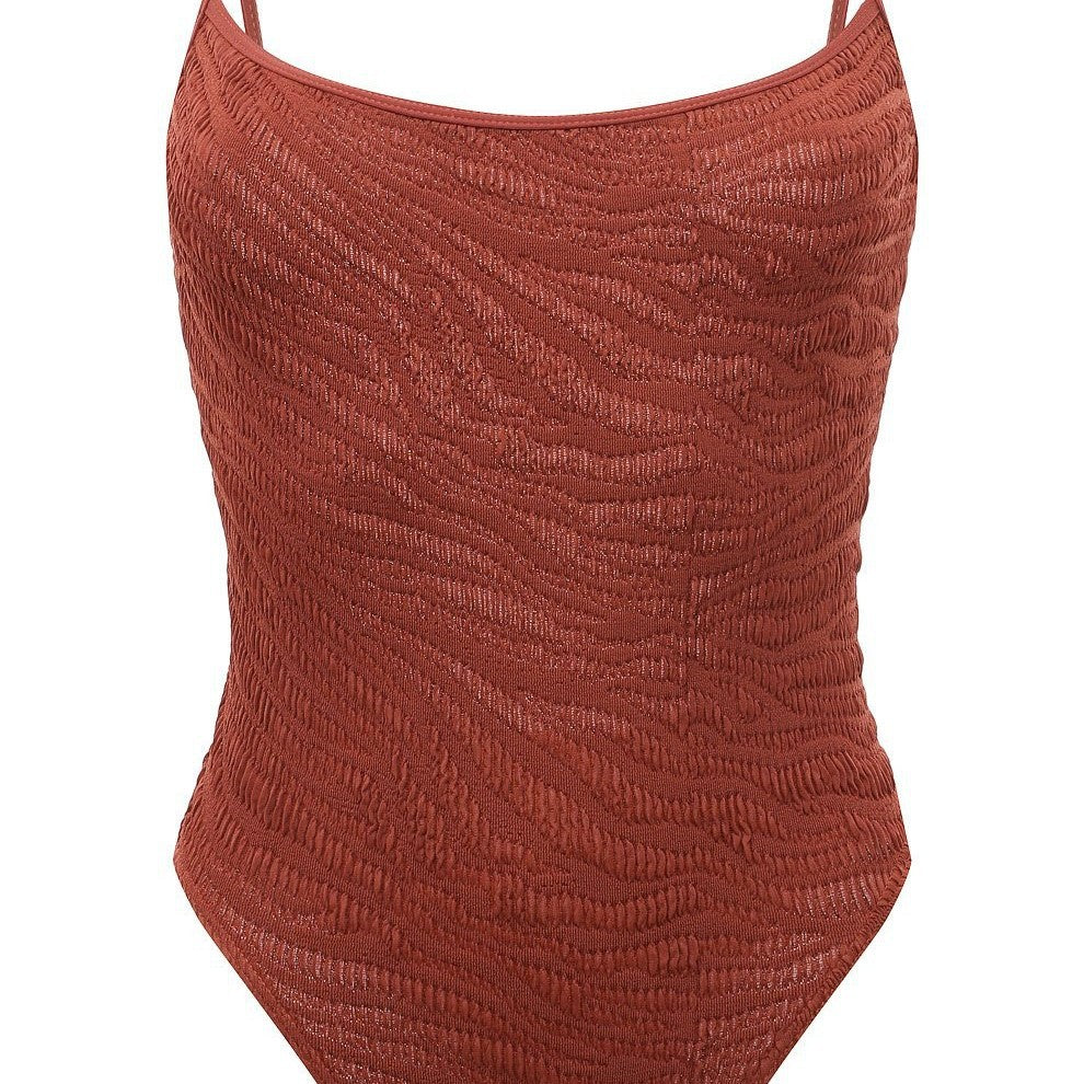 Women One-Piece Swimsuit with Textured Zebra Pattern Mune Fashion