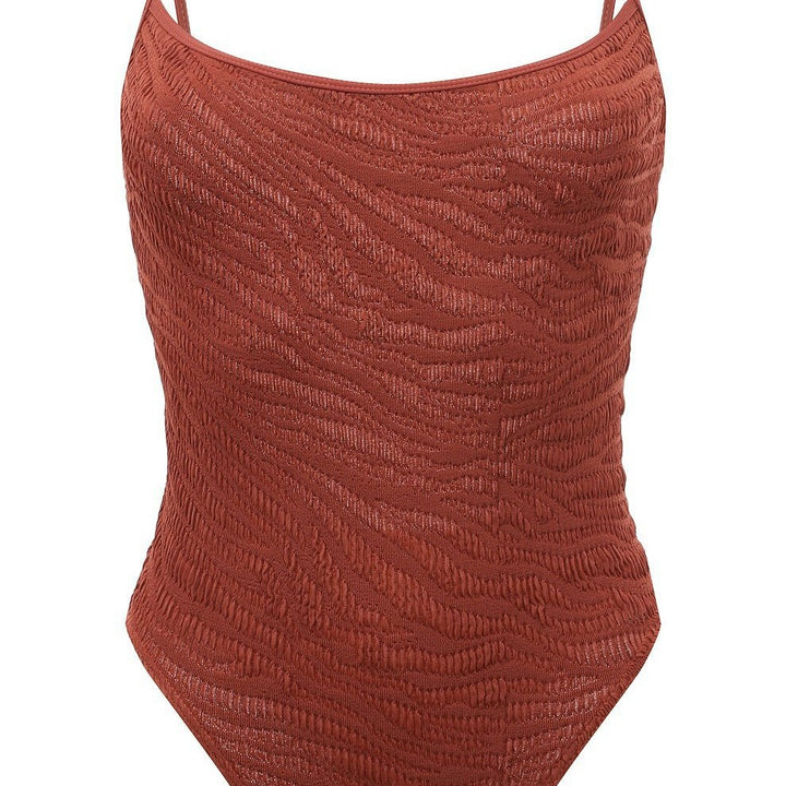 Women One-Piece Swimsuit with Textured Zebra Pattern Mune Fashion