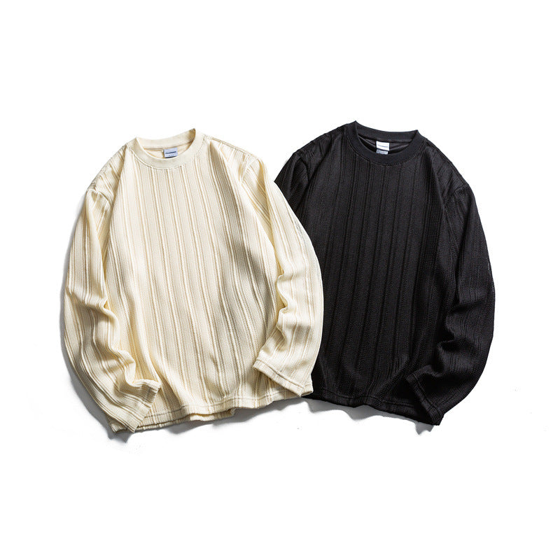 Unisex fine structure round neck pullover with vertical rib look and relaxed fit Mune Fashion
