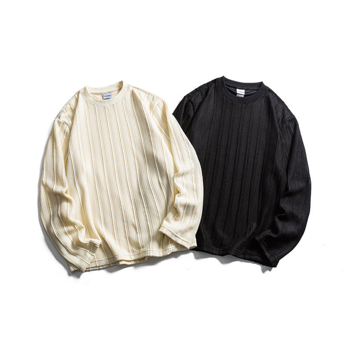 Unisex fine structure round neck pullover with vertical rib look and relaxed fit Mune Fashion
