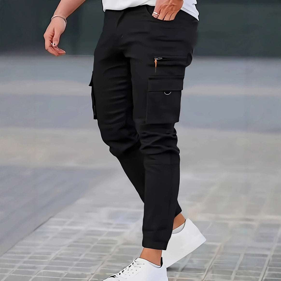 Men's Tapered Cargo Jogging Pants with Zipper and Flap Pockets Mune Fashion