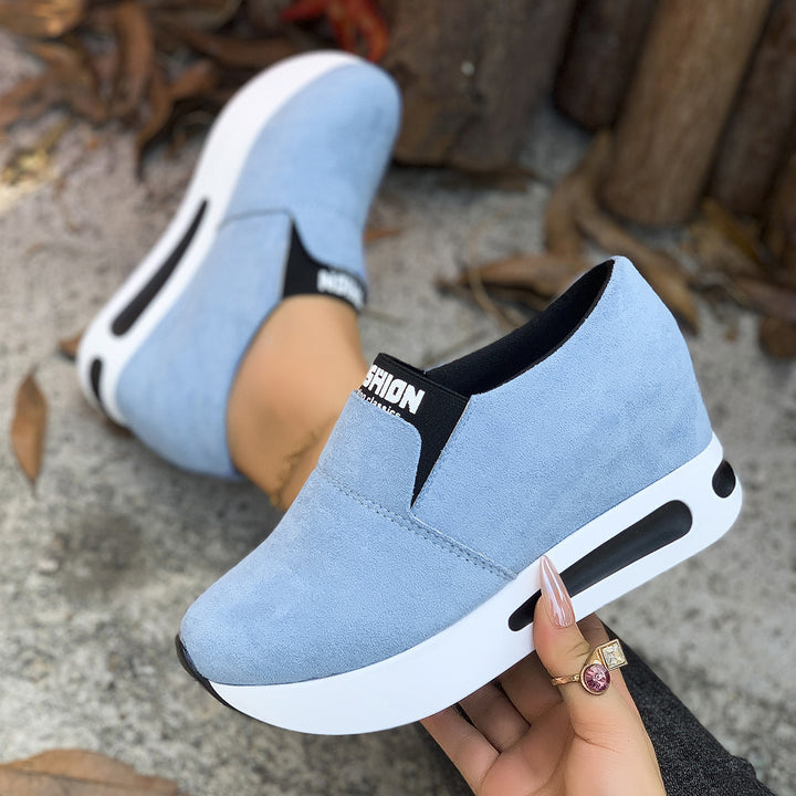 Women Slip-On Wedge Sneaker with hidden wedge, micro suede upper material and side air chamber Mune Fashion