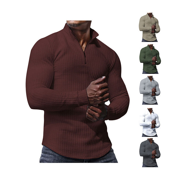 Men's tailored thermo half-zip pullover with waffle texture and standing collar Mune Fashion