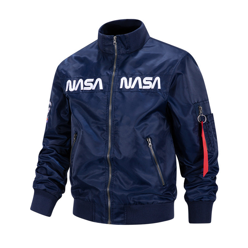 Men's  retro-space pilot bomber with embroidered NASA chest panels and sleeve utility pocket Mune Fashion