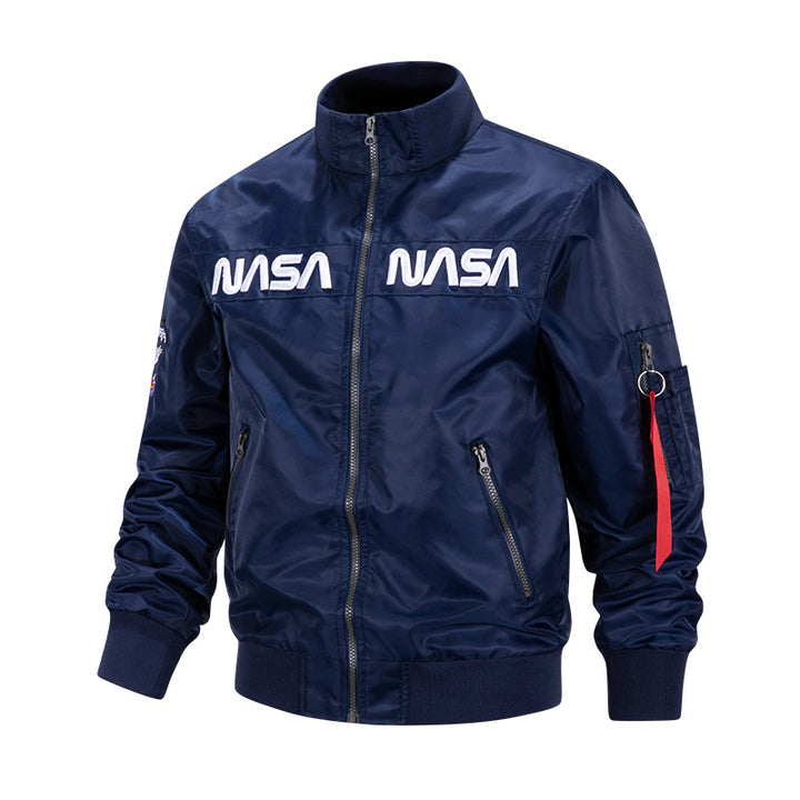 Men's  retro-space pilot bomber with embroidered NASA chest panels and sleeve utility pocket Mune Fashion