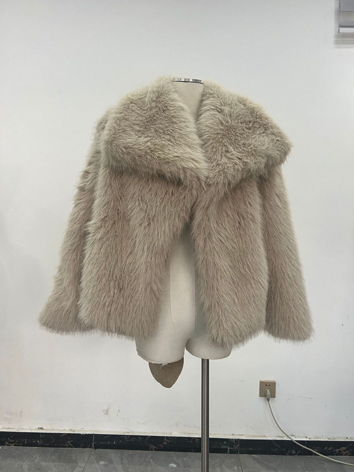 Women's Short Faux Fur Jacket in Bolero Style with Extra Soft Shawl Collar Mune Fashion