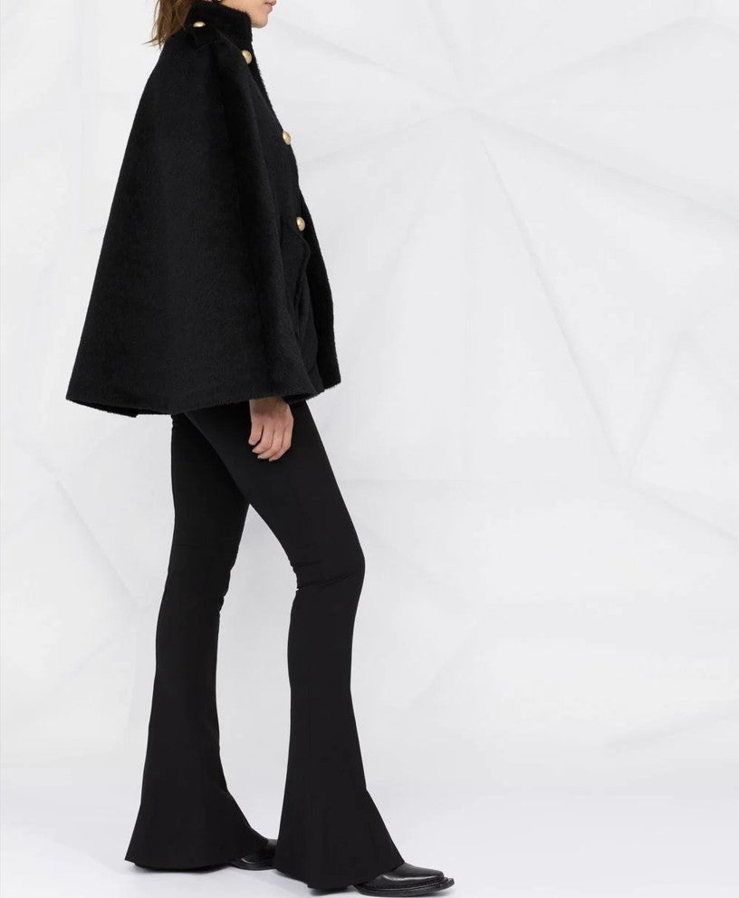 Women's short cape with stand-up collar, velvety texture and decorative gold buttons Mune Fashion
