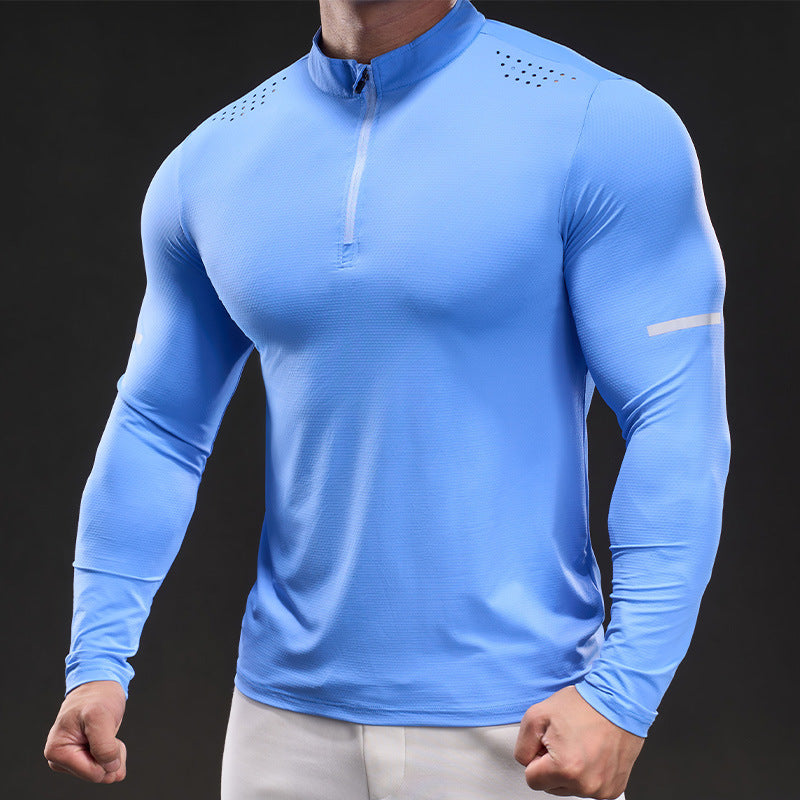 Men's compression training shirt with short zipper and breathable mesh structure Mune Fashion