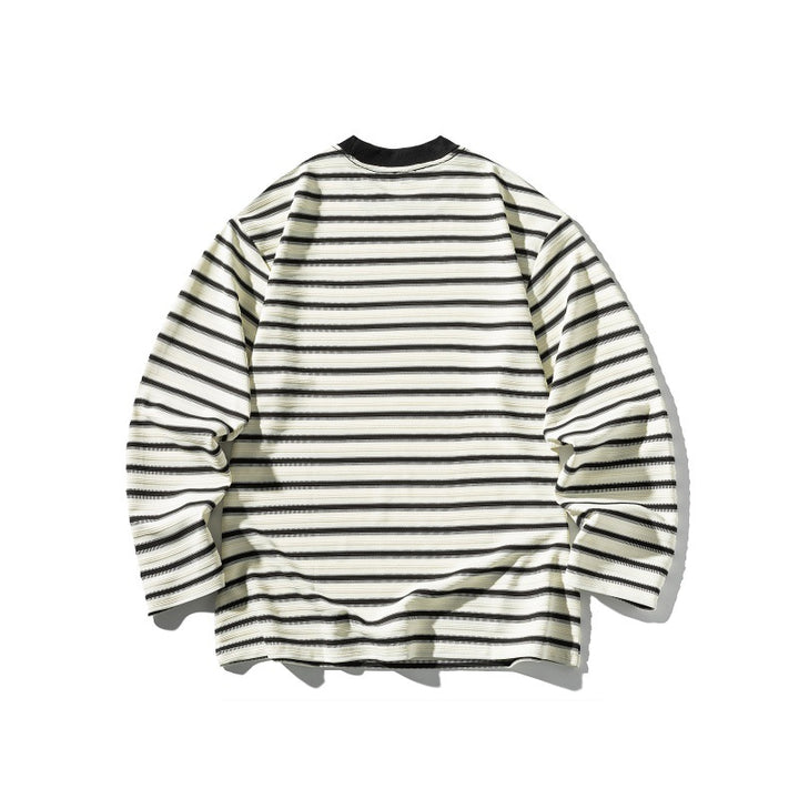 Unisex Striped Oversized Long Sleeve Shirt made of Cotton Blend with Ribbed Round Neck