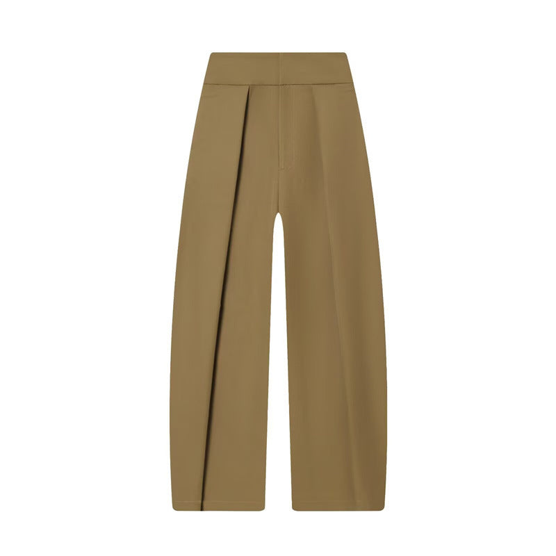Women's Wide Pleated Jersey Pants with High Waist and Crease Mune Fashion