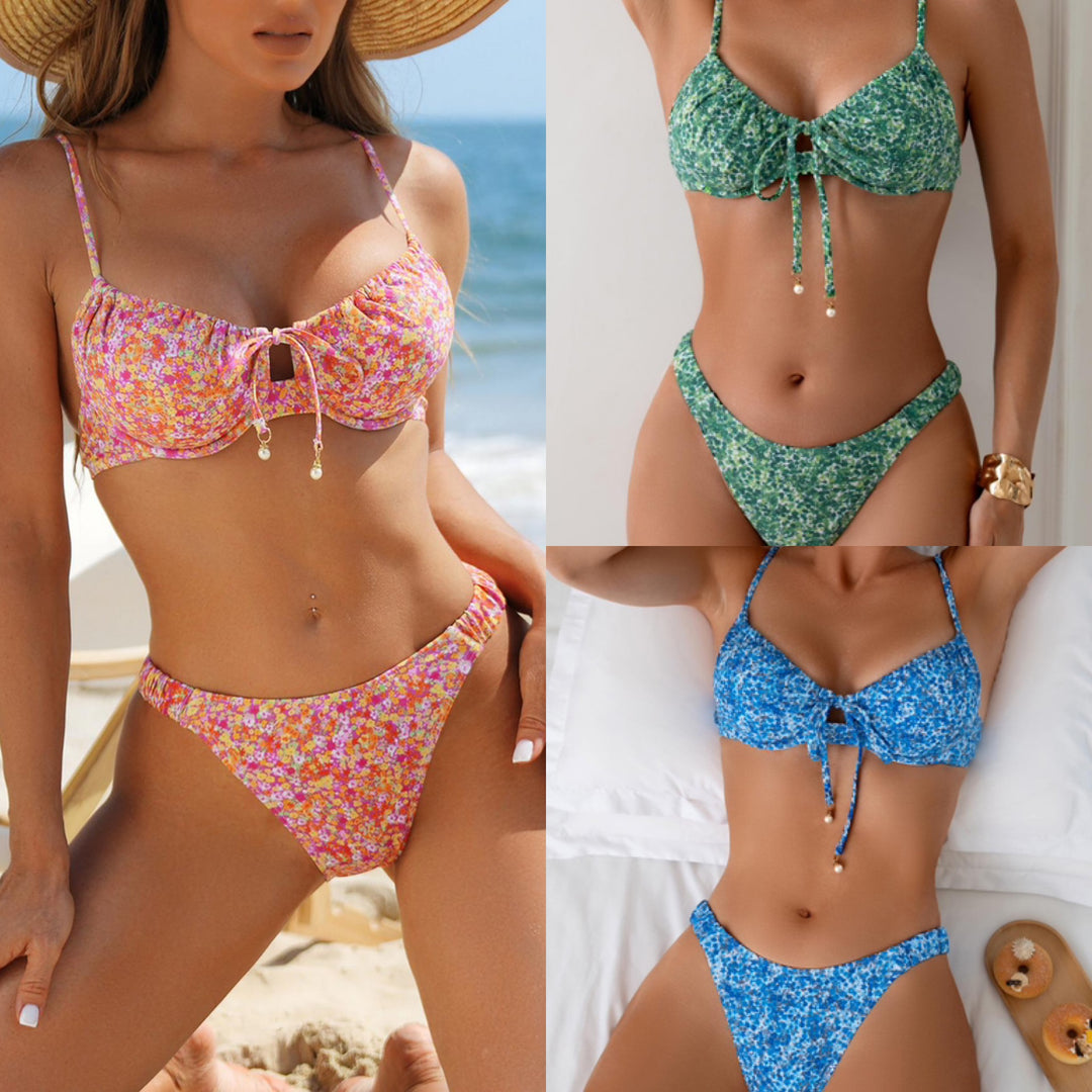Women's Floral Bikini Set with Ruched Top Mune Fashion