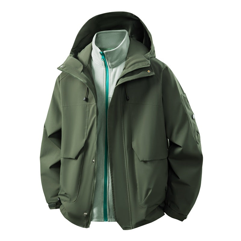 Unisex two-layer softshell parka with removable fleece inner layer, hood, and utility pockets Mune Fashion