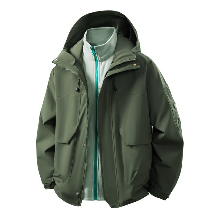 Unisex two-layer softshell parka with removable fleece inner layer, hood, and utility pockets Mune Fashion