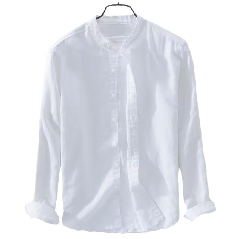 Men's lightweight linen shirt with stand collar and full button placket Mune Fashion