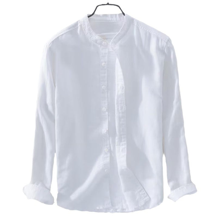 Men's lightweight linen shirt with stand collar and full button placket Mune Fashion