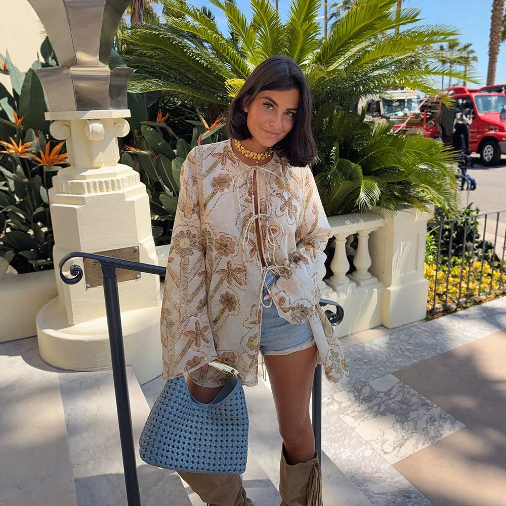 Women's Embroidered Linen Tunic Jacket with Drawstring, Volume Sleeves & Loose Silhouette Mune Fashion