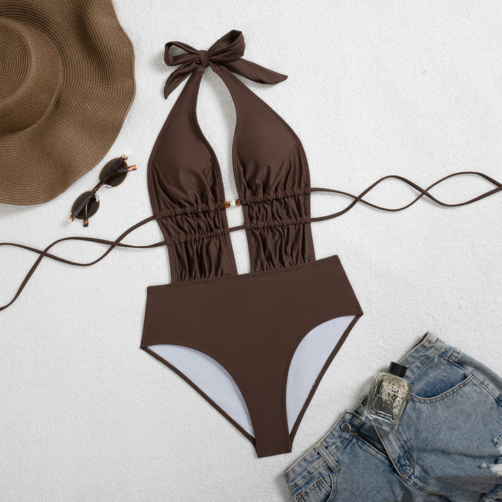 Ladies Elegant Monokini with Deep V-Neck and Refined Details Mune Fashion