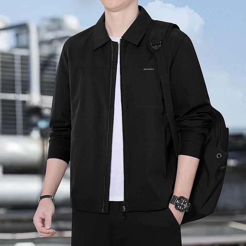 Men's lightweight urban transitional jacket with zipper, stand-up collar, and minimalist design Mune Fashion