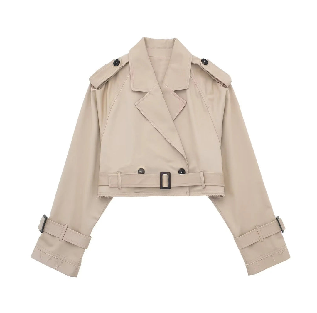 Ladies short trench jacket with epaulettes, waist belt and adjustable cuffs Mune Fashion