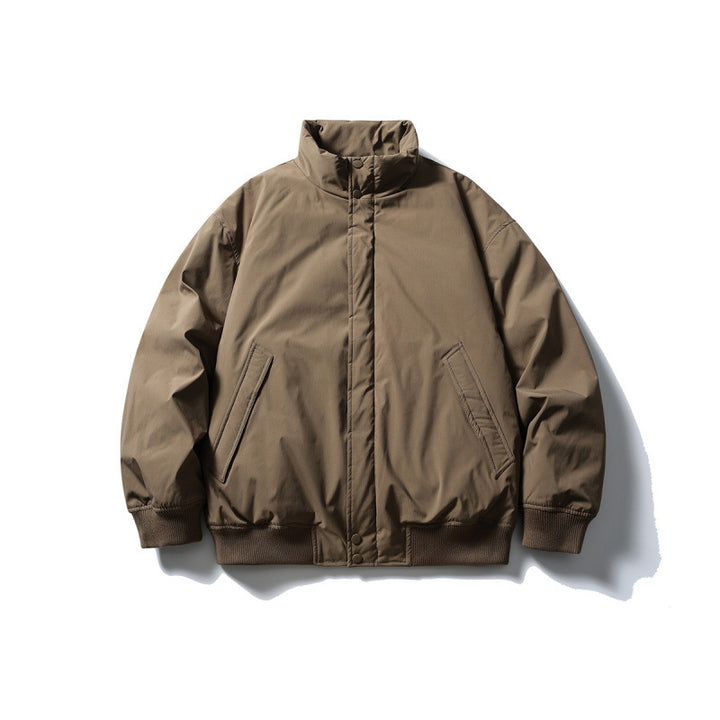 Unisex Stylishly cut padded bomber jacket with high stand-up collar and concealed front placket Mune Fashion