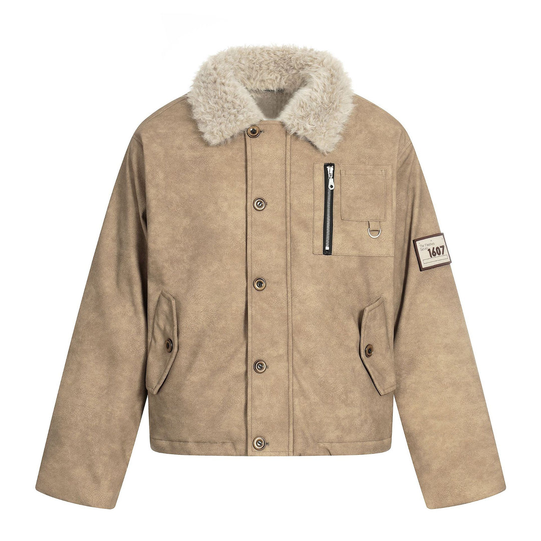 Men's short jacket in retro-military look with teddy fur collar and functional breast pockets Mune Fashion