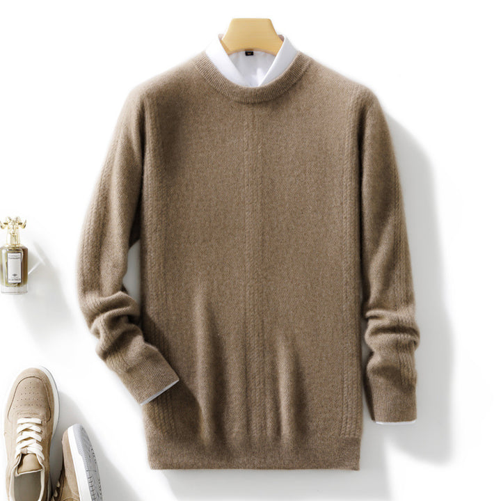 Men's round neck sweater made of cashmere look with vertical cable lace structure and ribbed hem Mune Fashion