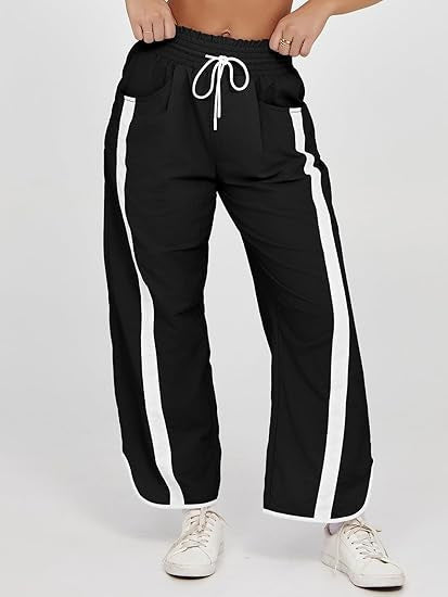 Women's nan relaxed track pants with side contrast stripe, elastic smocked waistband, and side pockets Mune Fashion
