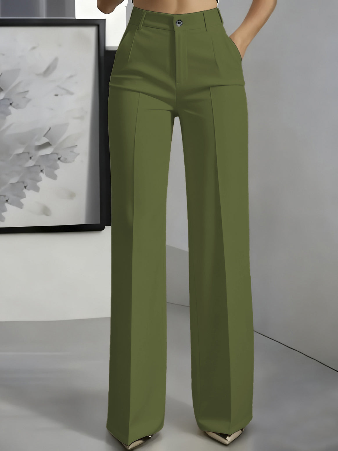 Women High-Waisted Palazzo Pants with Crease and Front Pockets Mune Fashion