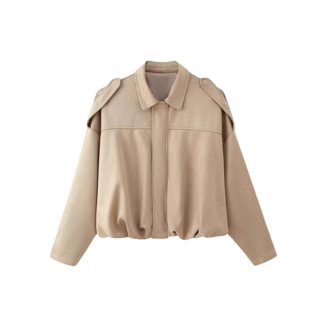 Women Cropped Oversized Blouson Jacket with Shoulder Flaps Mune Fashion