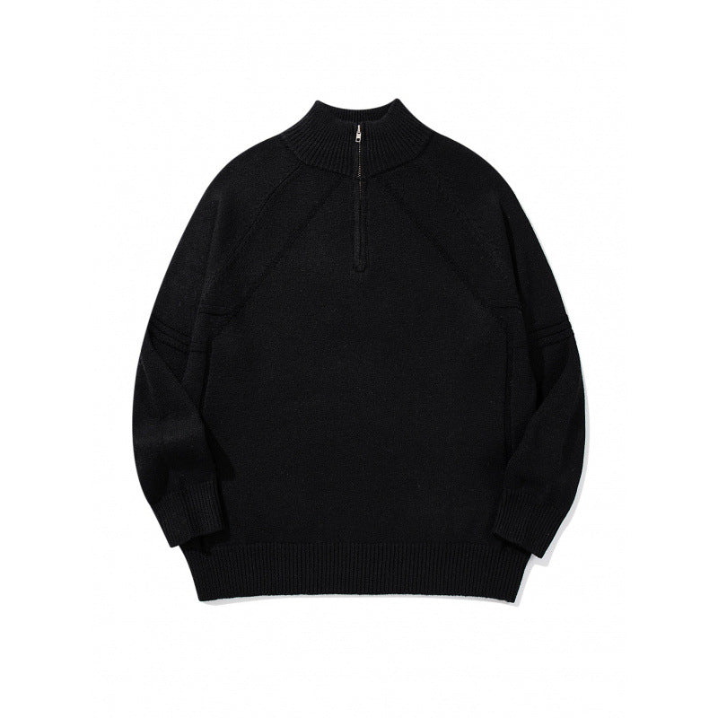 Unisex Knit Half-Zip Sweater with High Ribbed Collar and Raglan Sleeves Mune Fashion