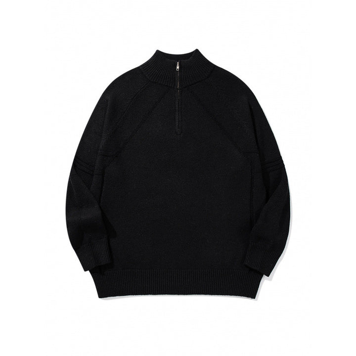 Unisex Knit Half-Zip Sweater with High Ribbed Collar and Raglan Sleeves Mune Fashion