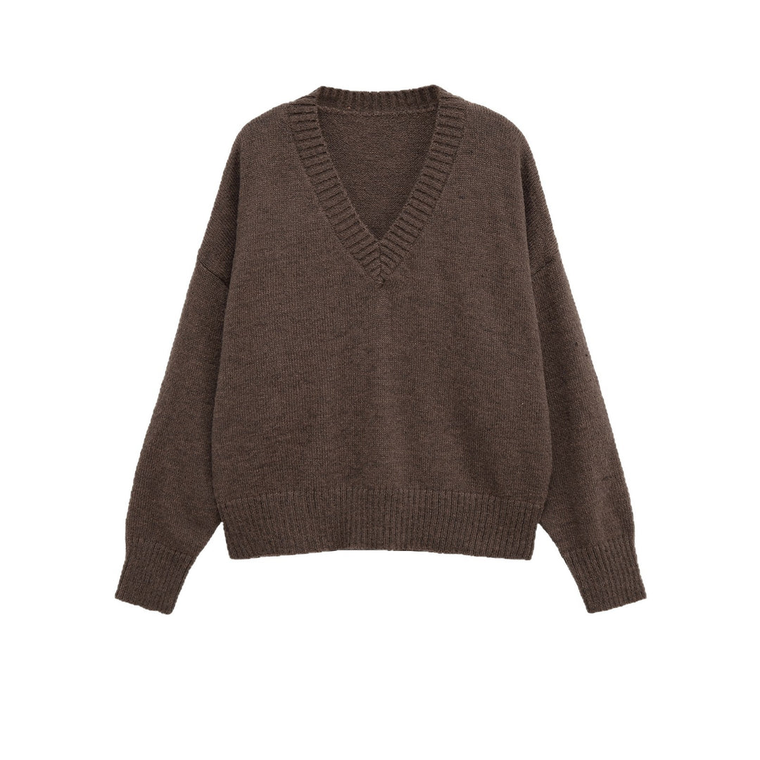 Women's Oversized V-Neck Knit Sweater with Kangaroo Pocket Mune Fashion