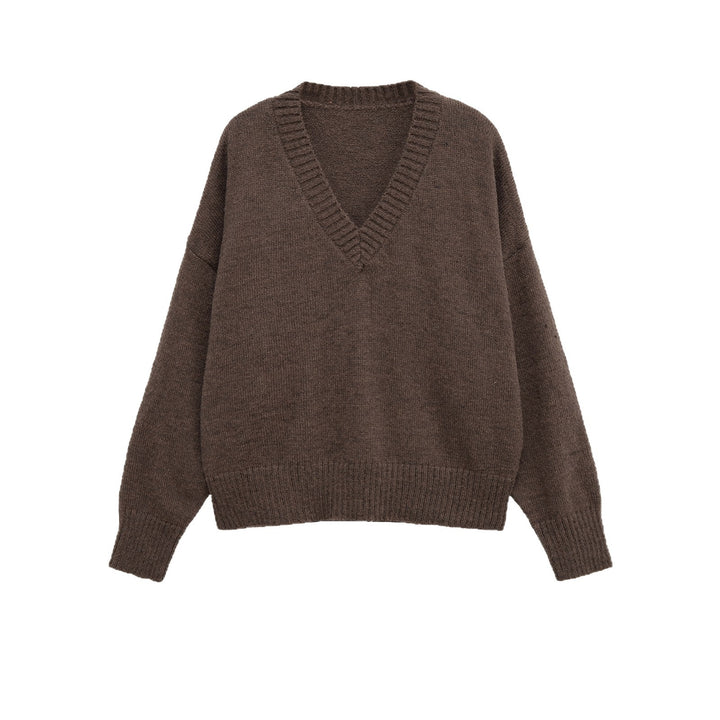 Women's Oversized V-Neck Knit Sweater with Kangaroo Pocket Mune Fashion