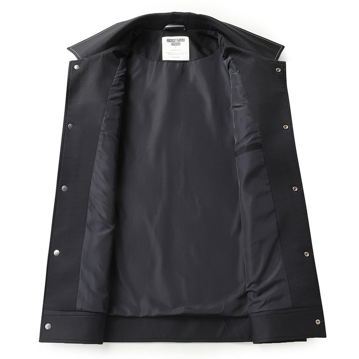 Men's Smooth Artificial Leather Overshirt with Shirt Collar and Snap Button Closure Mune Fashion
