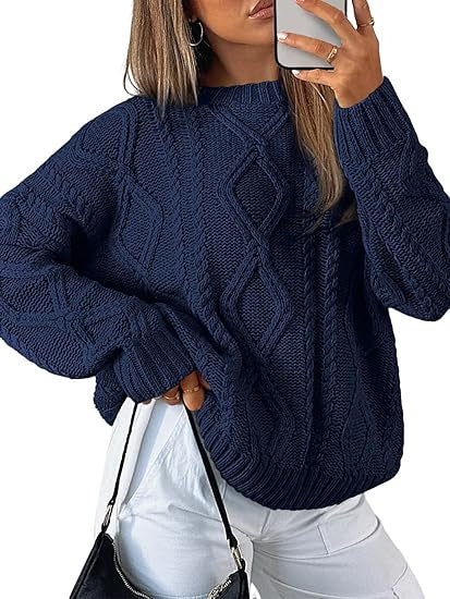 Women Oversized Cable Knit Sweater made of coarse knit Drune