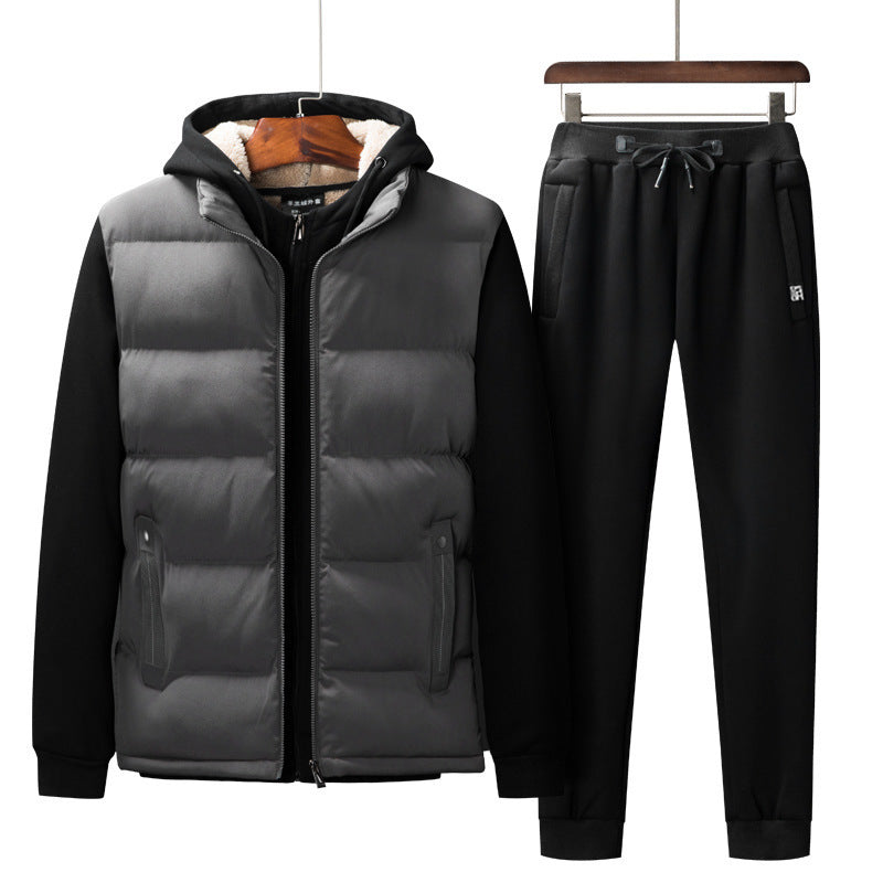 Men's Padded Hooded Vest with Fleece Lining and Slim Fit Jogging Pants Set Mune Fashion