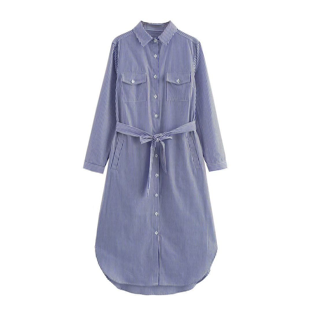 Women’s Shirt Dress with Waist Belt and Chest Pockets Mune Fashion