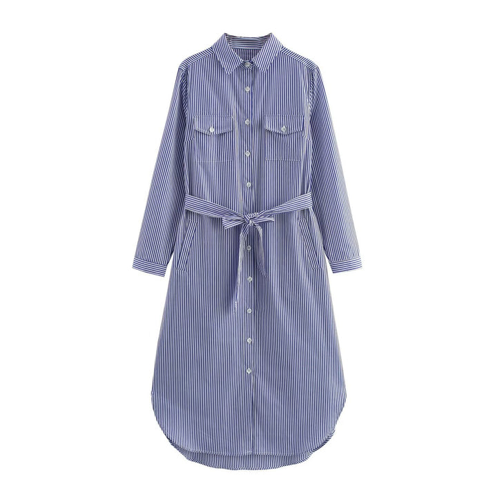 Women’s Shirt Dress with Waist Belt and Chest Pockets Mune Fashion