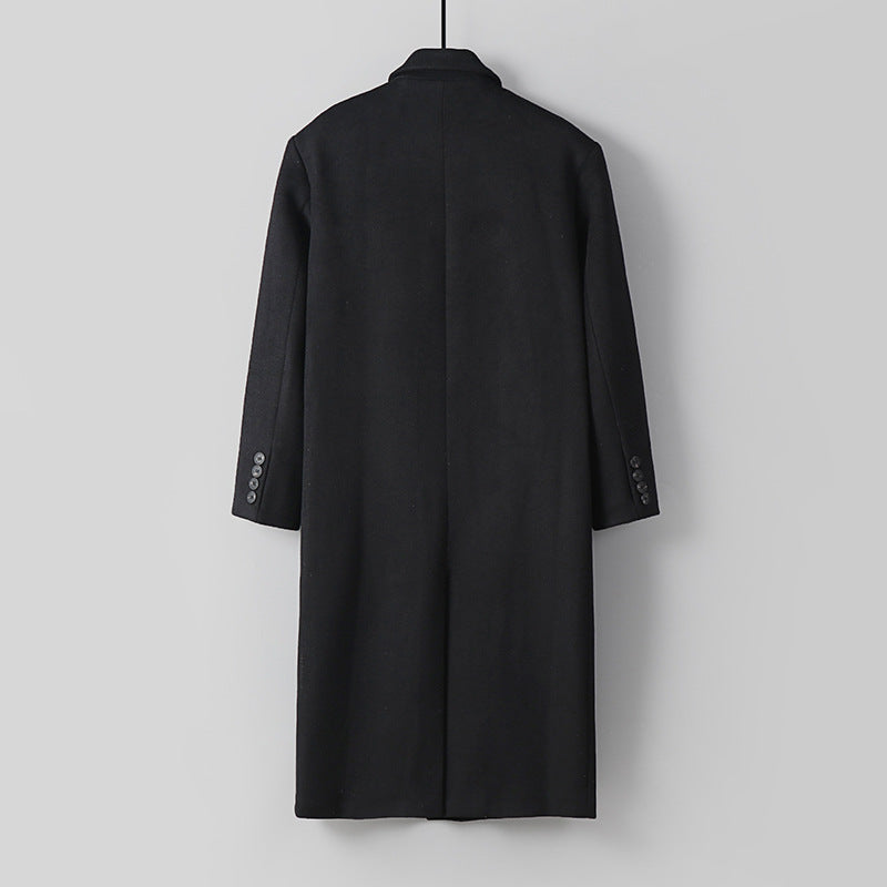 Men's Classic Double-Breasted Long Coat made of Wool Blend with Shawl Collar and Fine Lining Processing Mune Fashion