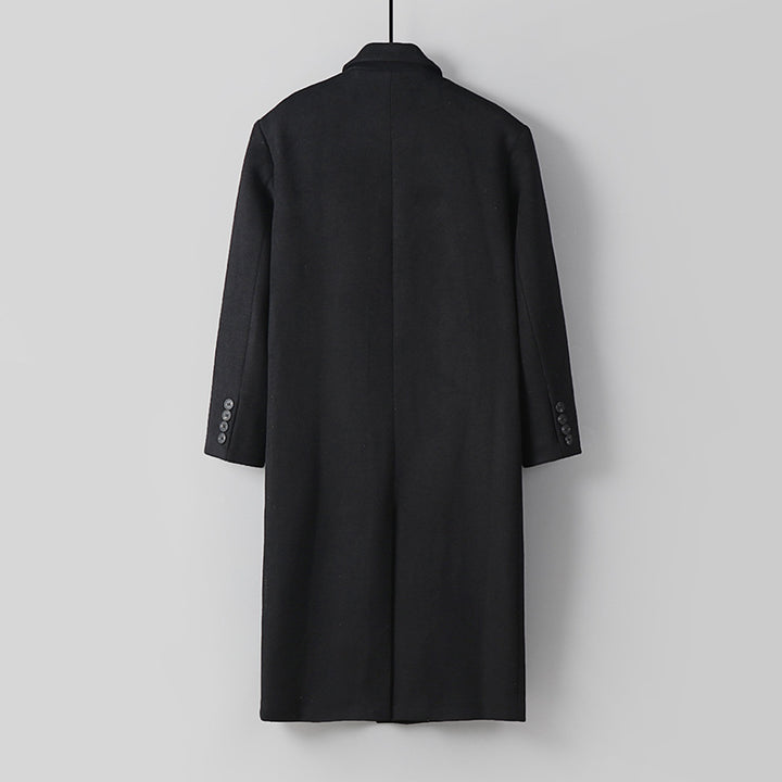 Men's Classic Double-Breasted Long Coat made of Wool Blend with Shawl Collar and Fine Lining Processing Mune Fashion