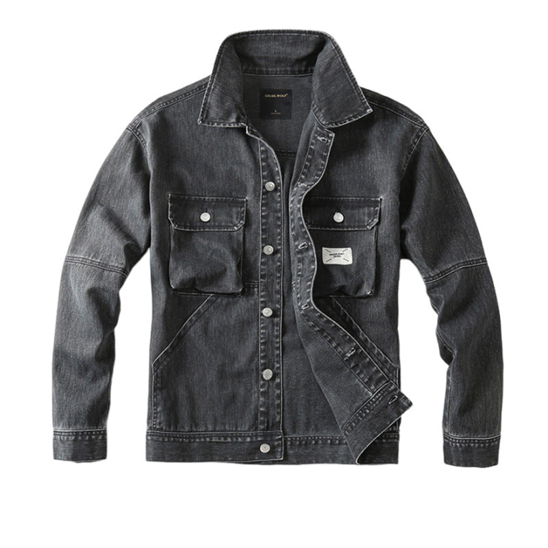 Men's utility denim jacket with oversized chest pockets and full button placket Mune Fashion