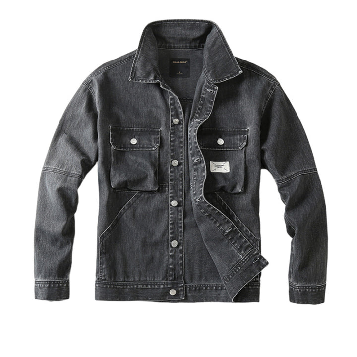 Men's utility denim jacket with oversized chest pockets and full button placket Mune Fashion