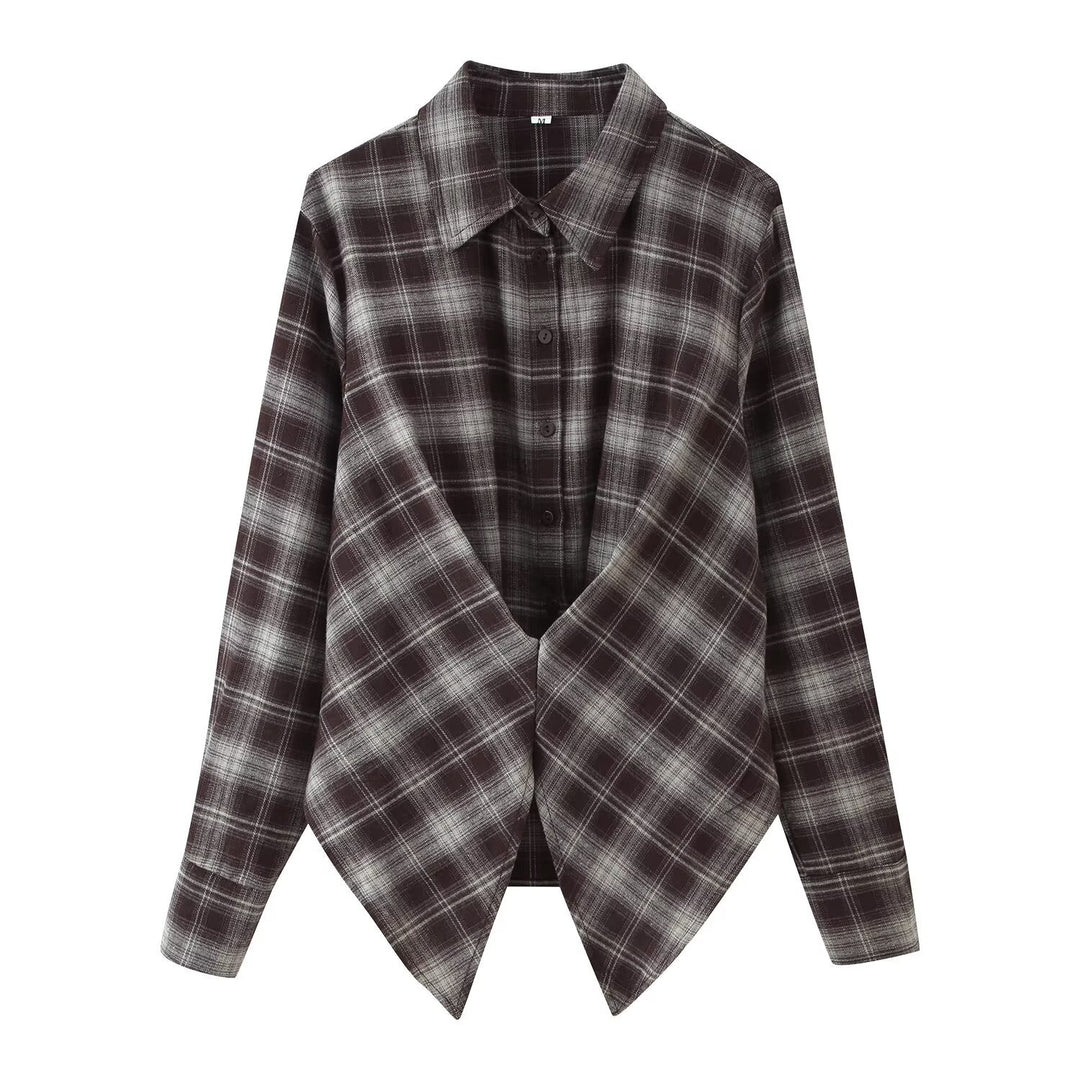 Women's Checked Oversize Shirt Jacket with Pointed Hem Mune Fashion