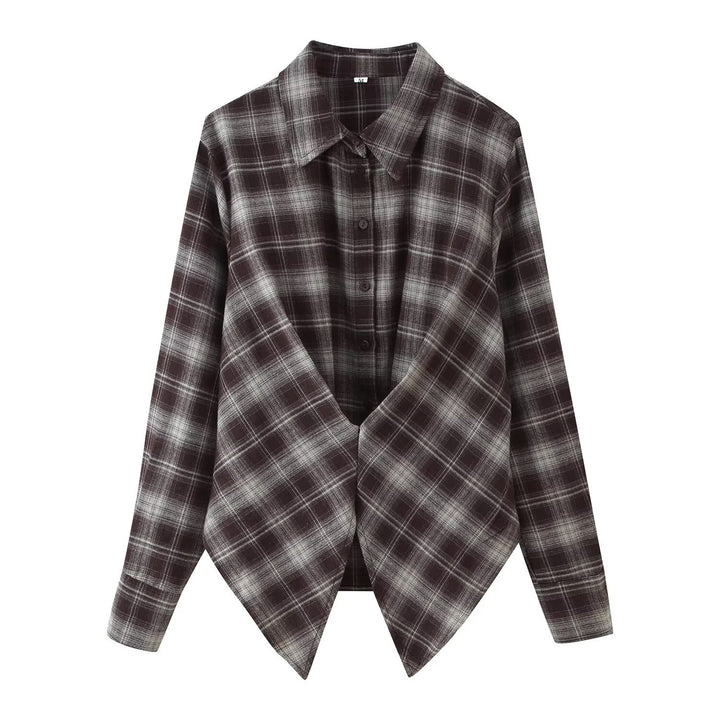 Women's Checked Oversize Shirt Jacket with Pointed Hem Mune Fashion